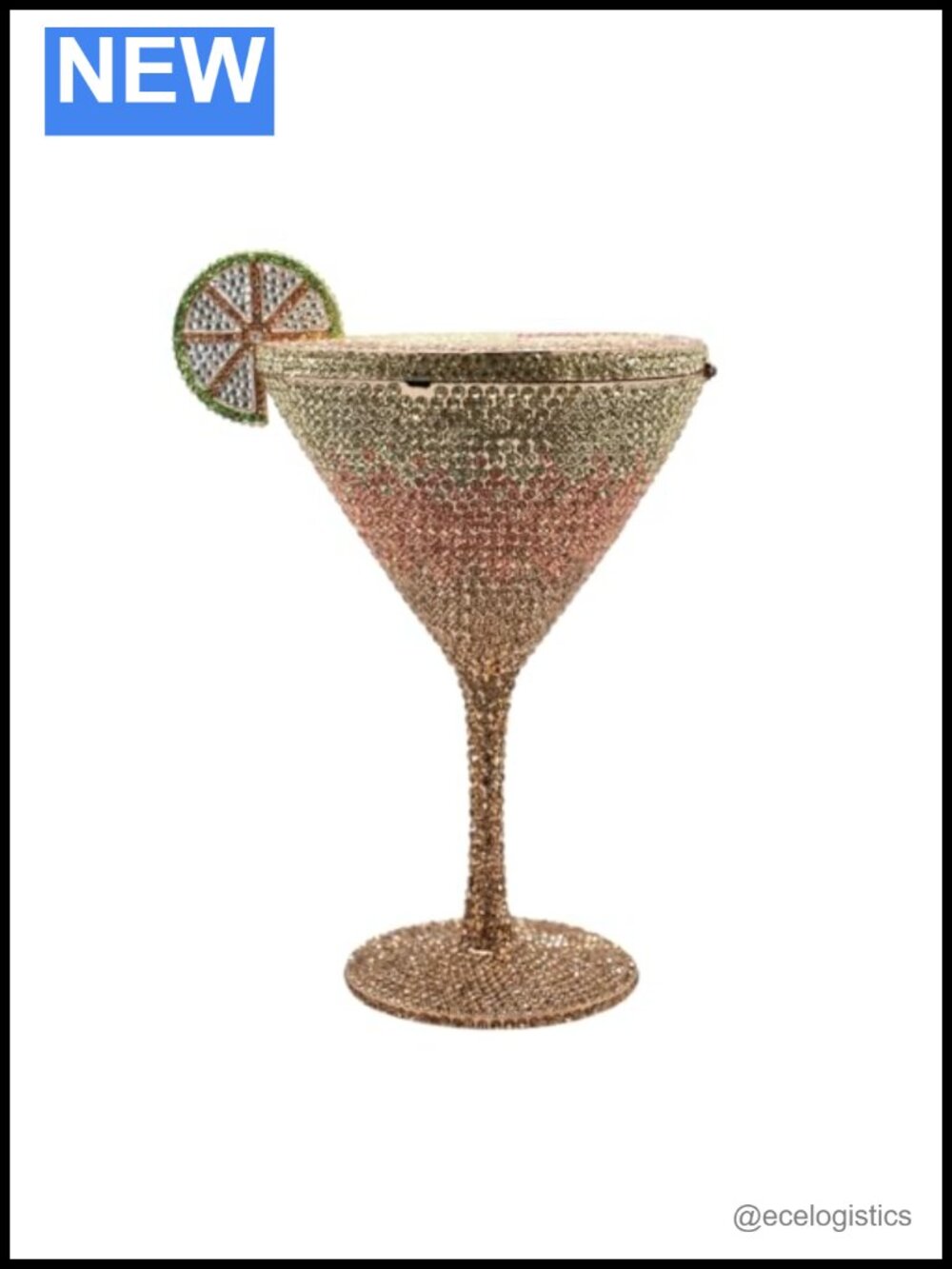 Crystal Rhinestone Cocktail Goblet Evening Clutch Magnetic Snap Removable Chain